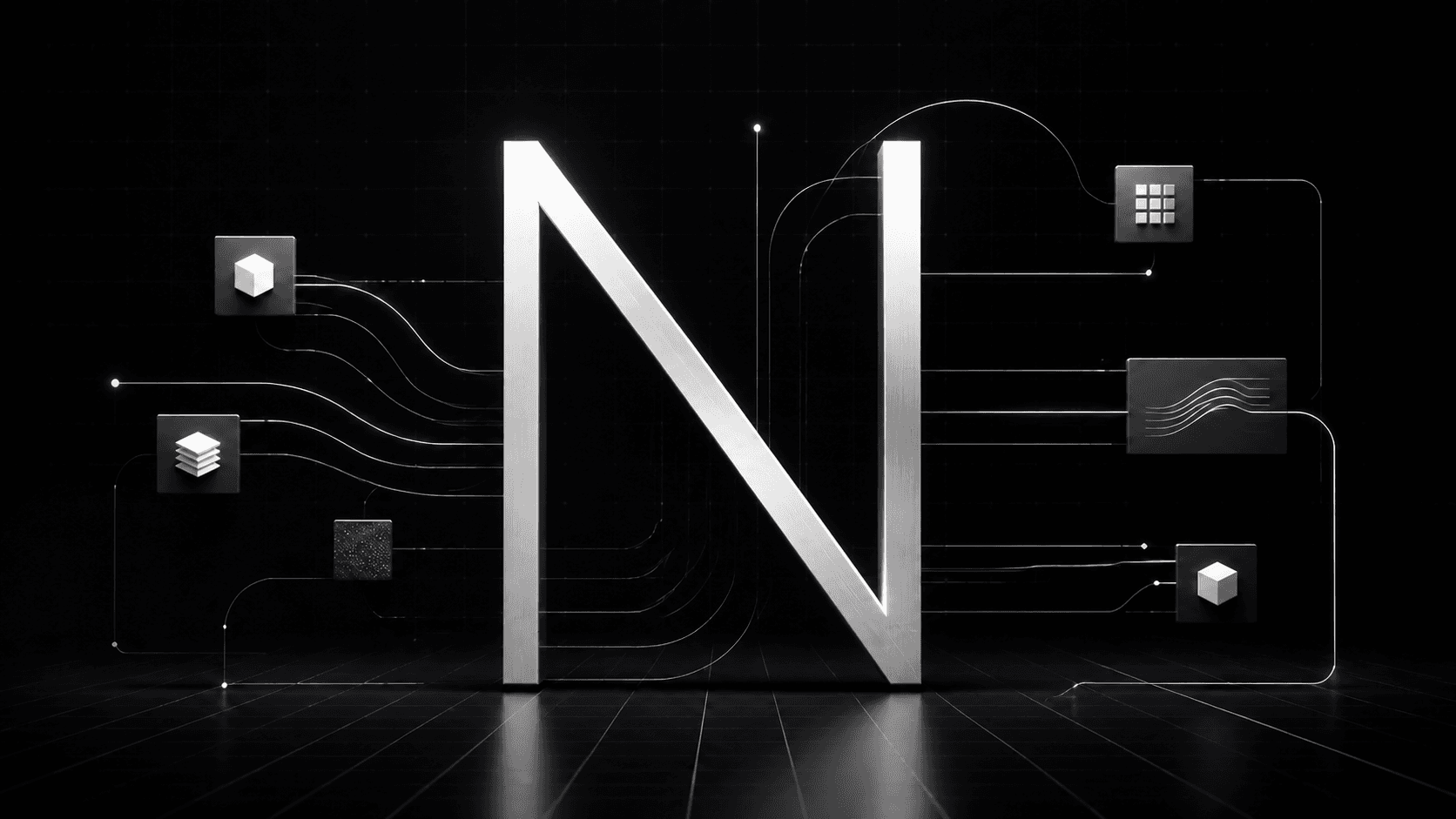 Monochrome Next.js concepts banner with a stylized N
